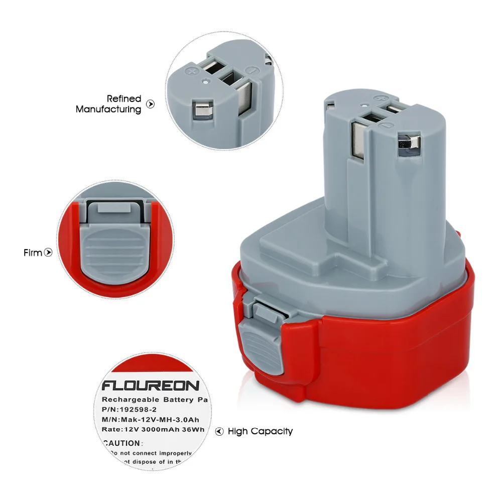 Флуреон для Makita Mak 12V 3000mAh Ni MH Аккумуляторный блок электроинструментов
