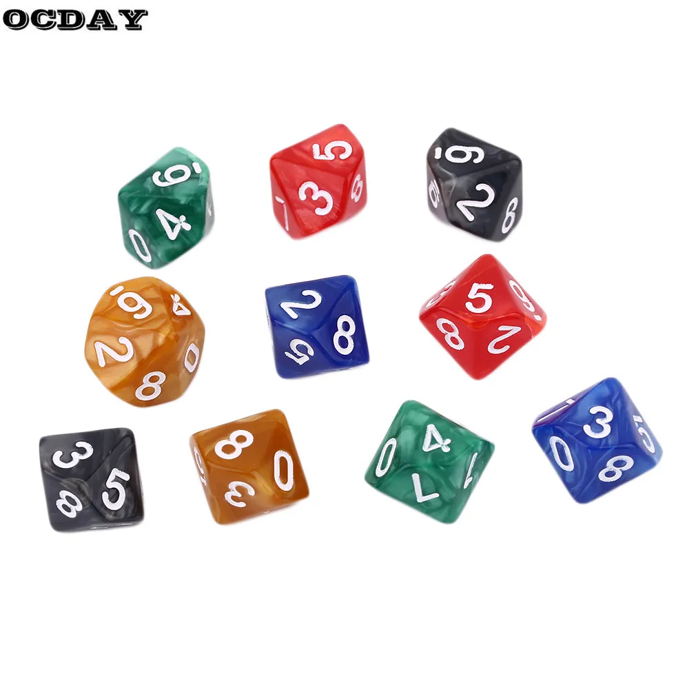 

10Pcs Colorful Acrylic Pearl Gemmed Dices Trick Toy Ten-Faceted Digital Dice Transparent for RPG Playing Games Kids Magic Toys