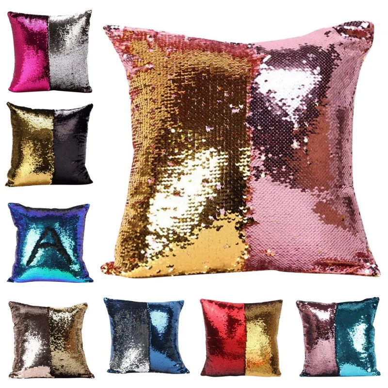 

DIY Mermaid Sequin Cushion Cover Magical Throw Pillowcase Changing Reversible Pillow Case For Home Decor 40X40cm Color