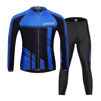

Lixada Cycling Jersey Men's Cycling Clothing Set Autumn Winter Long Sleeve Windproof Coat Jacket with 3D Padded Pants Trousers