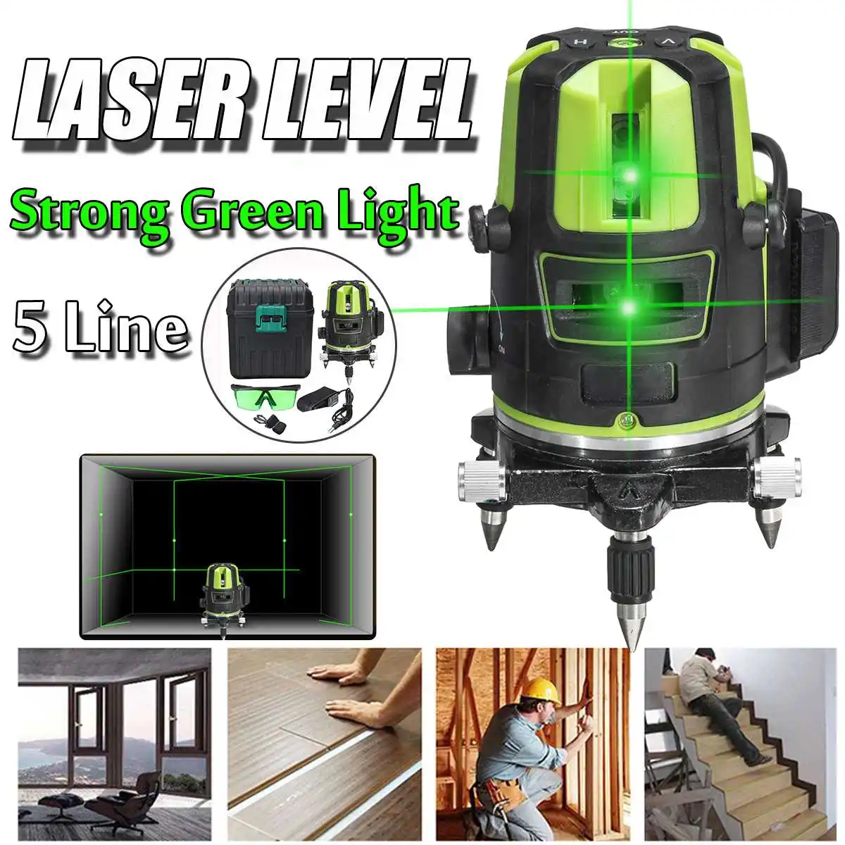 

5 Line 6 Points Laser Level Strong Green Light Automatic Self Leveling 360 Degree Vertical Horizontal Rotary Cross Laser Line