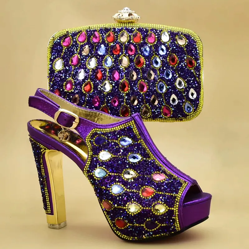 

New Arrival Italian Shoes and Bags Set Decorated with Rhinestone High Heels Women Pumps African Shoes and Bags Matching Sets