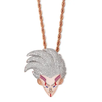 

Hip Hop Bling Ice Out AAA CZ Zircon Dragon Ball Cartoon Characters Supper Baby Pendant Necklace for Men Rapper Jewelry Rose Gold