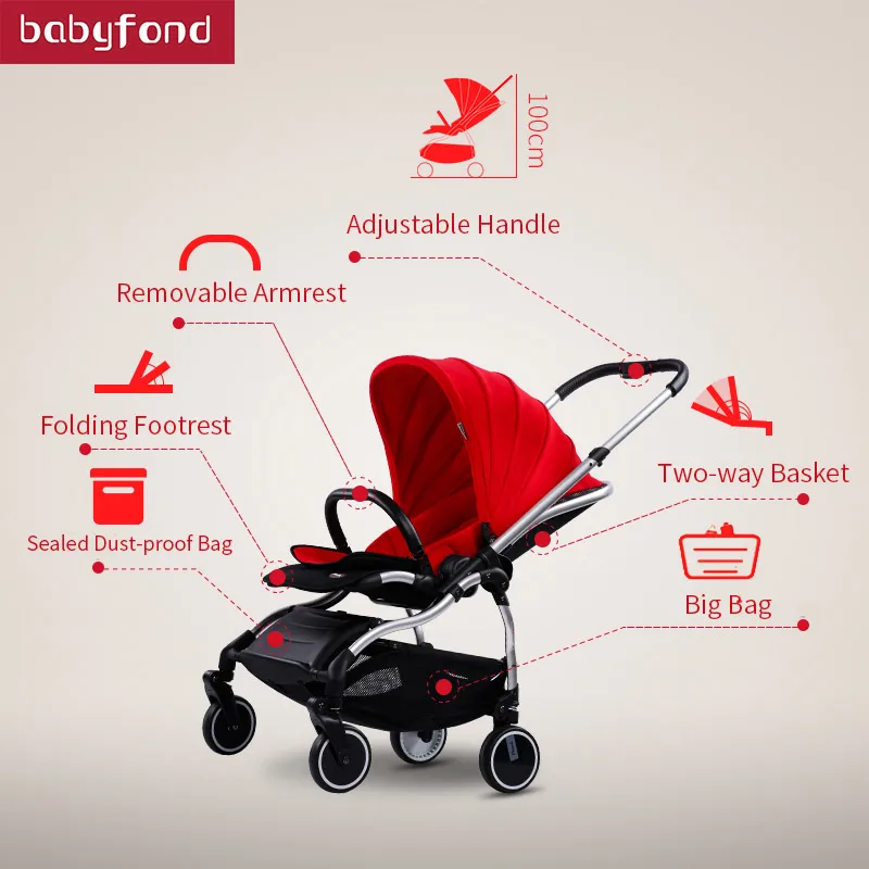  Two-way implementation of the stroller ultra-light can sit reclining portable four-wheel shock abso