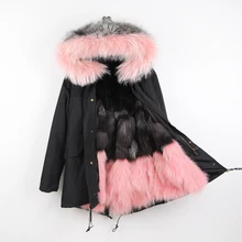 CX-G-P-30A зима Обувь на теплом меху пальто большой мех енота натуральный Лисий мех на подкладке парка пальто