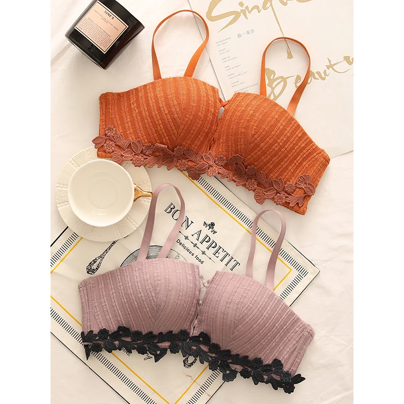 Sexy Bra And Panties Set Sexy Women Lingerie Set Brassiere Thick Embroidery Underwear Lace Bras For Small Breast AB Cup Pink Red