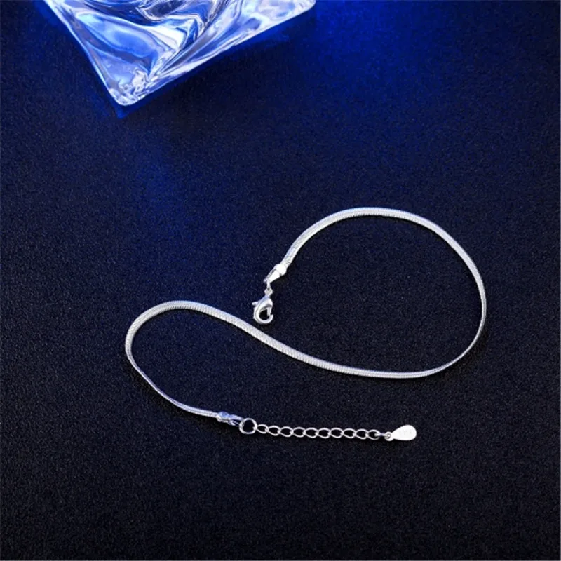 Новая мода 925 серебряные ювелирные изделия личности гладкие 2 мм цепочка из змеиных костей ножной браслет мягкие Модные мужские и женские ювелирные изделия ножной браслет