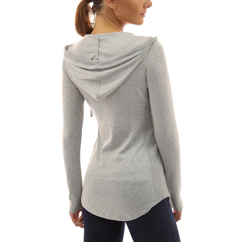 Anself Casual Female T-shirt 5XL Plus Size T-shirts for Women Drawstring Pocket Hoody T Shirt Long Sleeve Tee Shirt Femme Tops