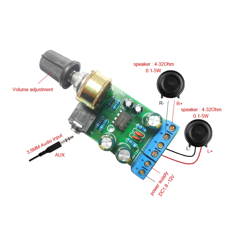 Активные колонки как поменять плату усилителя звука TDA2822M Power Amplifier Board 2.0 Stereo DC 1.8 12V Micro small Radio Amplifier