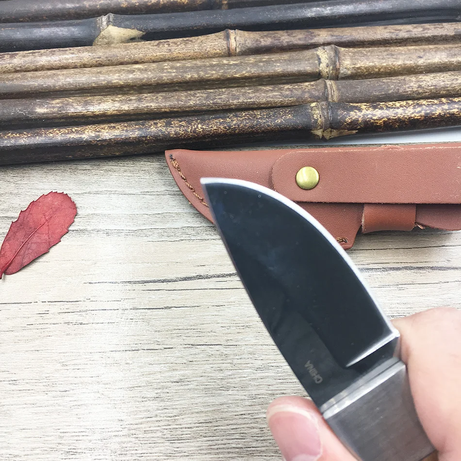 Небольшой Походный нож с деревянной ручкой, портативные охотничьи ножи для выживания с кожаной оболочкой, ножи с фиксированным лезвием, нож для повседневного использования