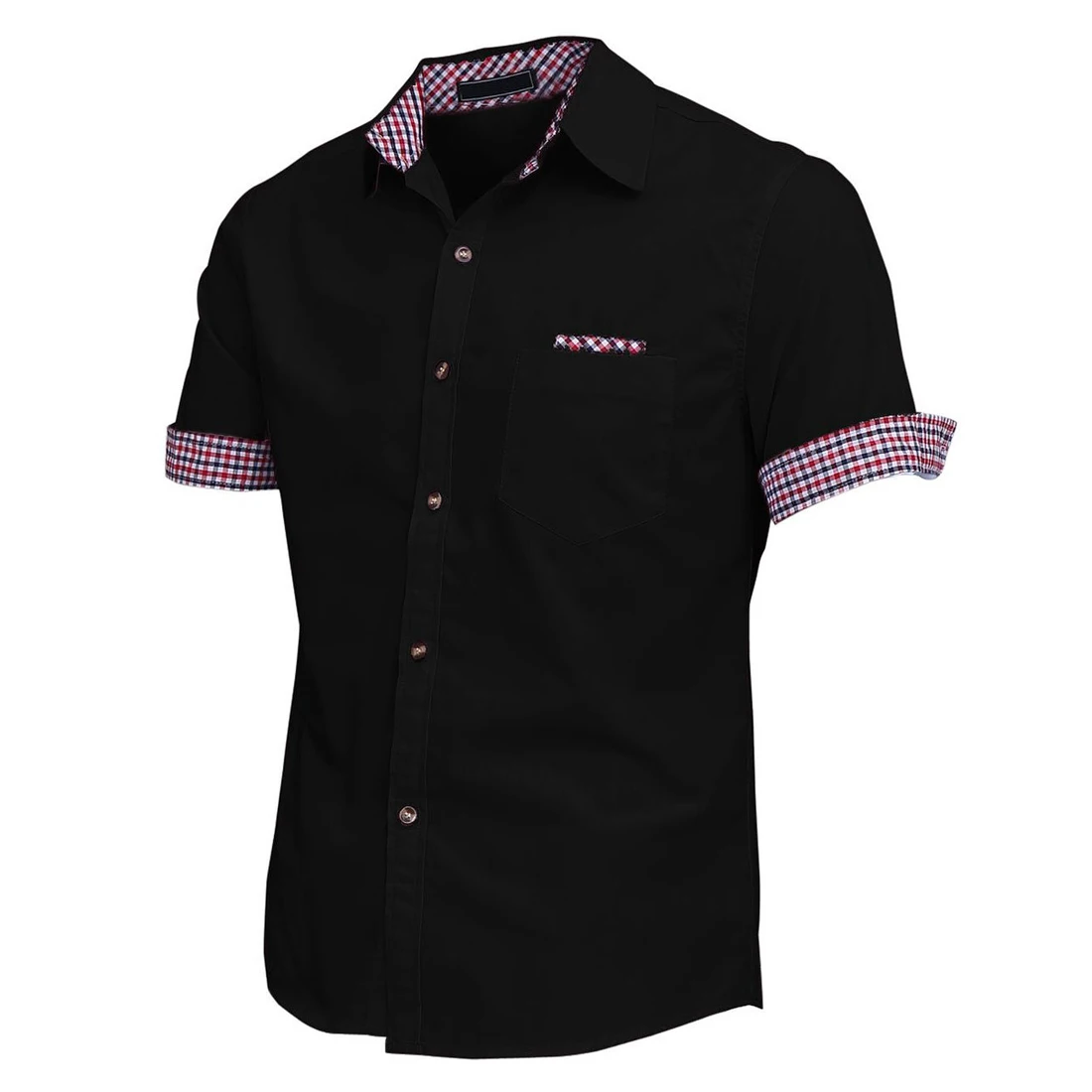 Men Point Collar Short Sleeve Button Cuffs Casual Shirtin Casual