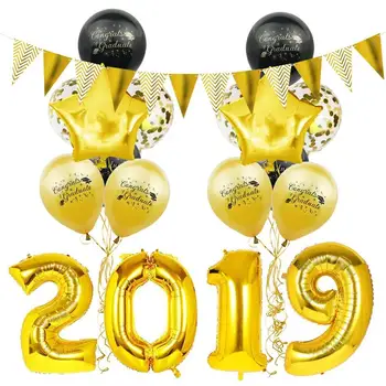 

2019 Congrats Graduate Decorations Set Confetti Latex Star Balloons Banner Bunting Garlands Graduation Party Supplies