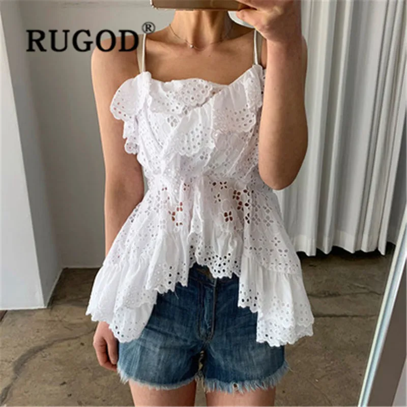 

RUGOD 2019 New fashion sexy irregular vest hollow Ruffle halter top party tank top women