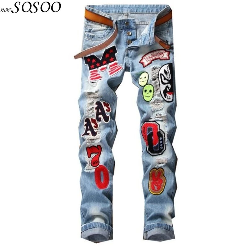 

New Fashion Patches men jeans casual pants European and American style high quality mans pants #883