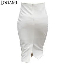 Женщины высокой талией белый / черный карандаш обертывание юбка Большой размер сплит вернуться юбки длиной до колена пр рабочая одежда юп талии высокой