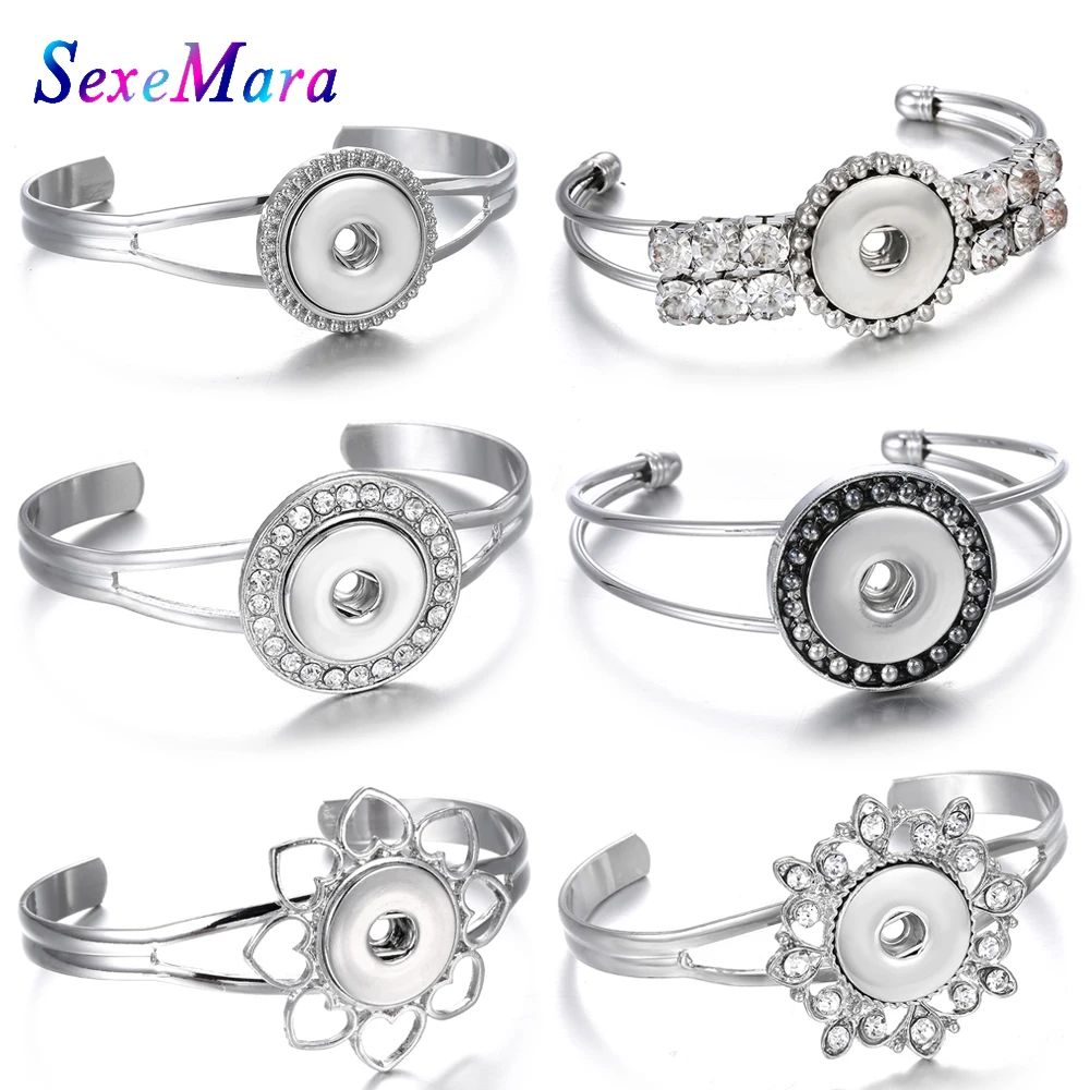 Новые украшения с кнопкой из металла серебряная Кнопка браслет подходит 18 мм кнопки ювелирные изделия талисманы браслеты для женщин открытые манжеты браслеты