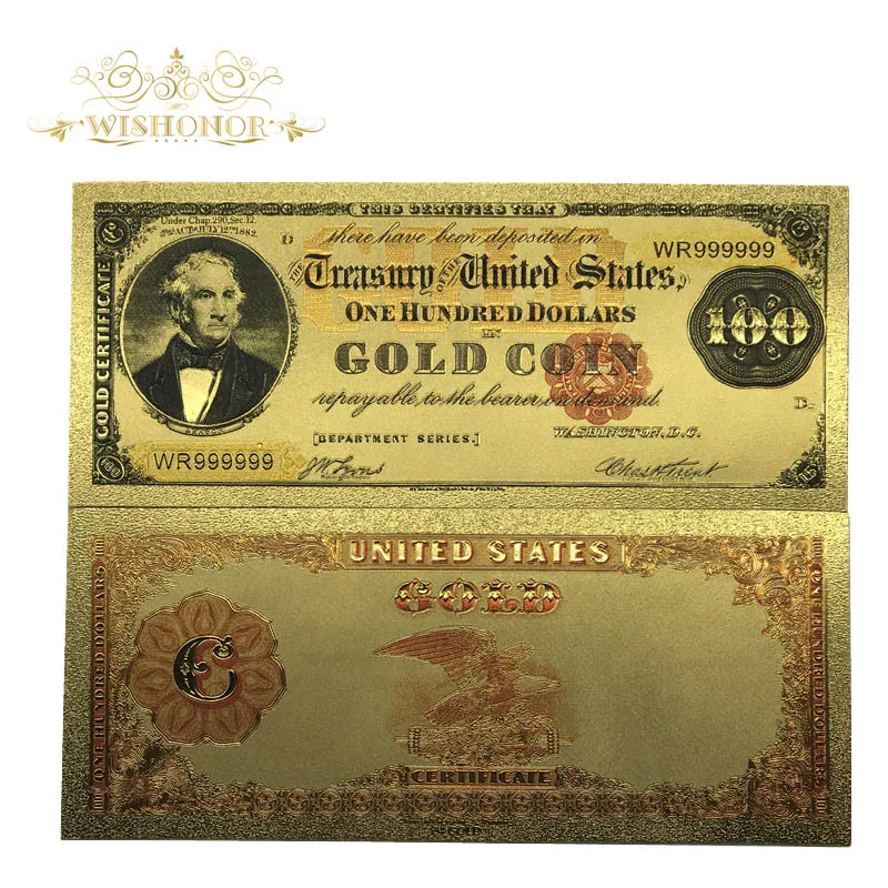 10 шт./лот 1918 лет США 24 k золотые банкноты позолоченные США 10000, цена в долларах, коллекции банкноты валюты фальшивых денег - Цвет: 100-2