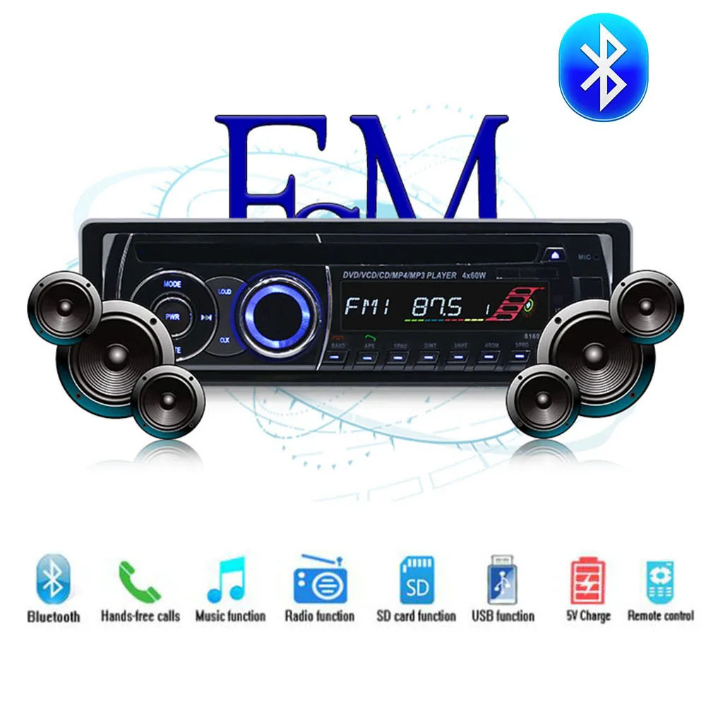 With Remote Control Audio Music Car Radio Stereo BT Bluetooth CD DVD