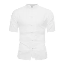 Мужская рубашка, Классический китайский стиль, кунг-фу, рубашка, топы, костюм Тан, короткий рукав, льняная блузка, индивидуальная, Playeras De Hombre Camisas