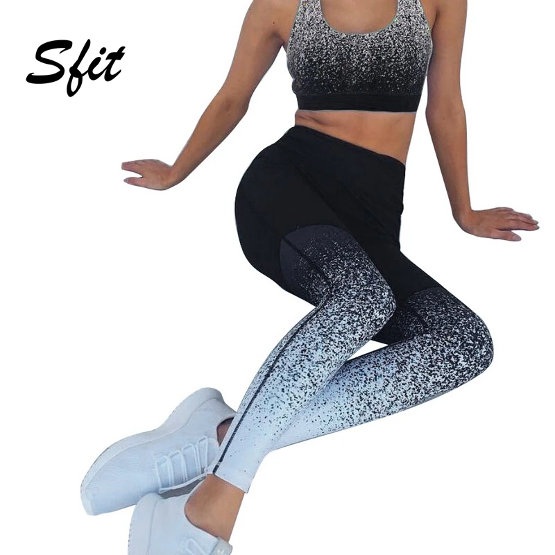 

Sfit 2019 Women's Sports Set Gradient Print Gathered Thin No Trace Slim Thin Sports Set High Waist Two Pieces Sportwear