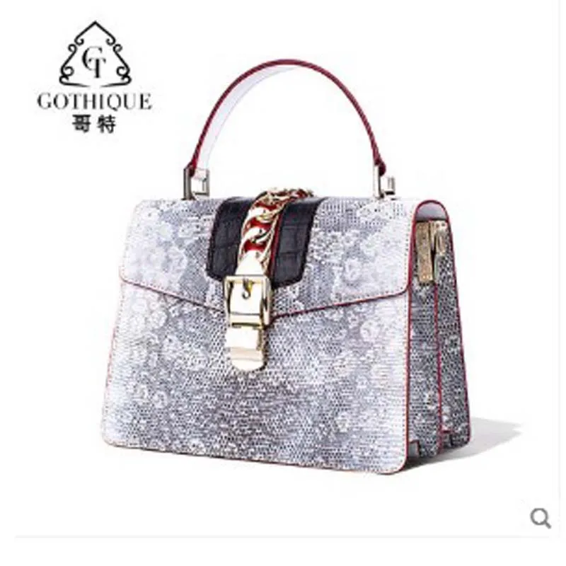 

gete 2019 new New lizard skin handbag, leather shoulder bag, crossbody bag, lizard skin bag, small square bag, lady women