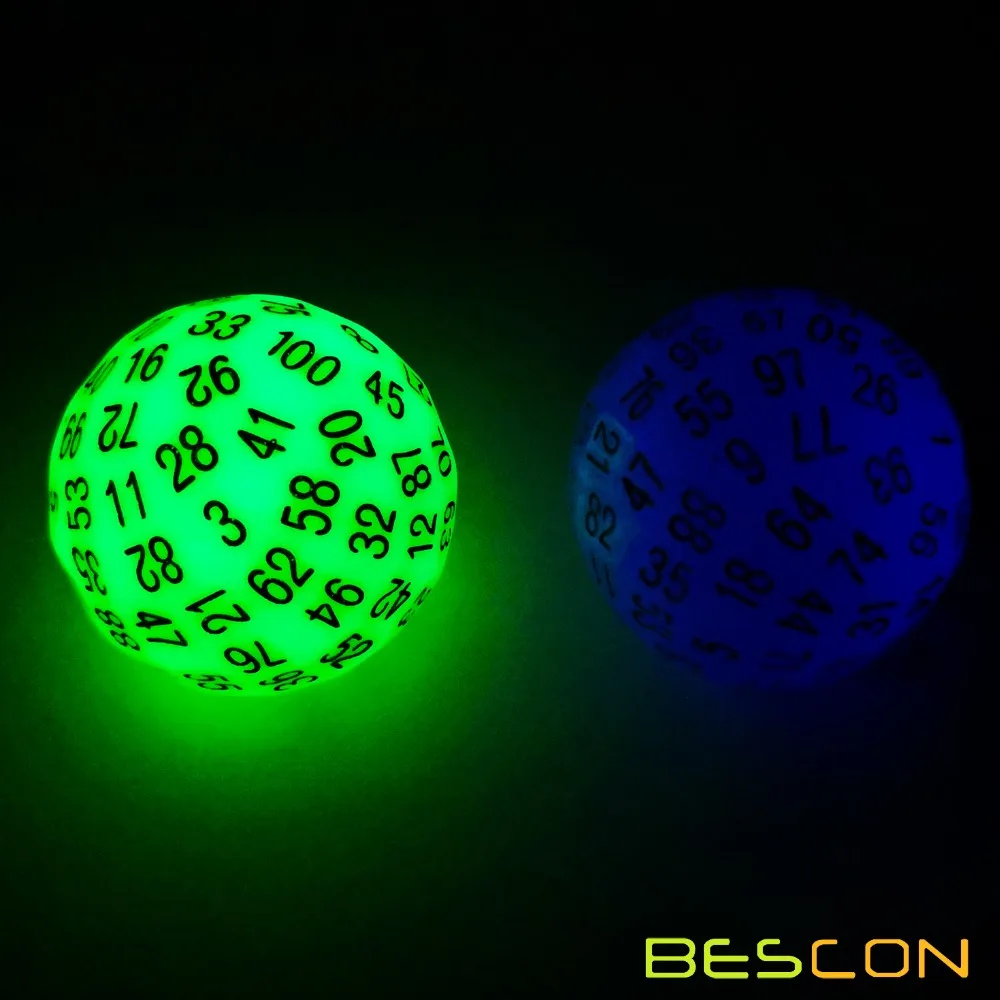 Bescon Super Jade Glow in Dark Polyhedral Dice 100 Sides, Luminous D100 die, 100 Sided Cube, Glowing D100 Game Dice 5
