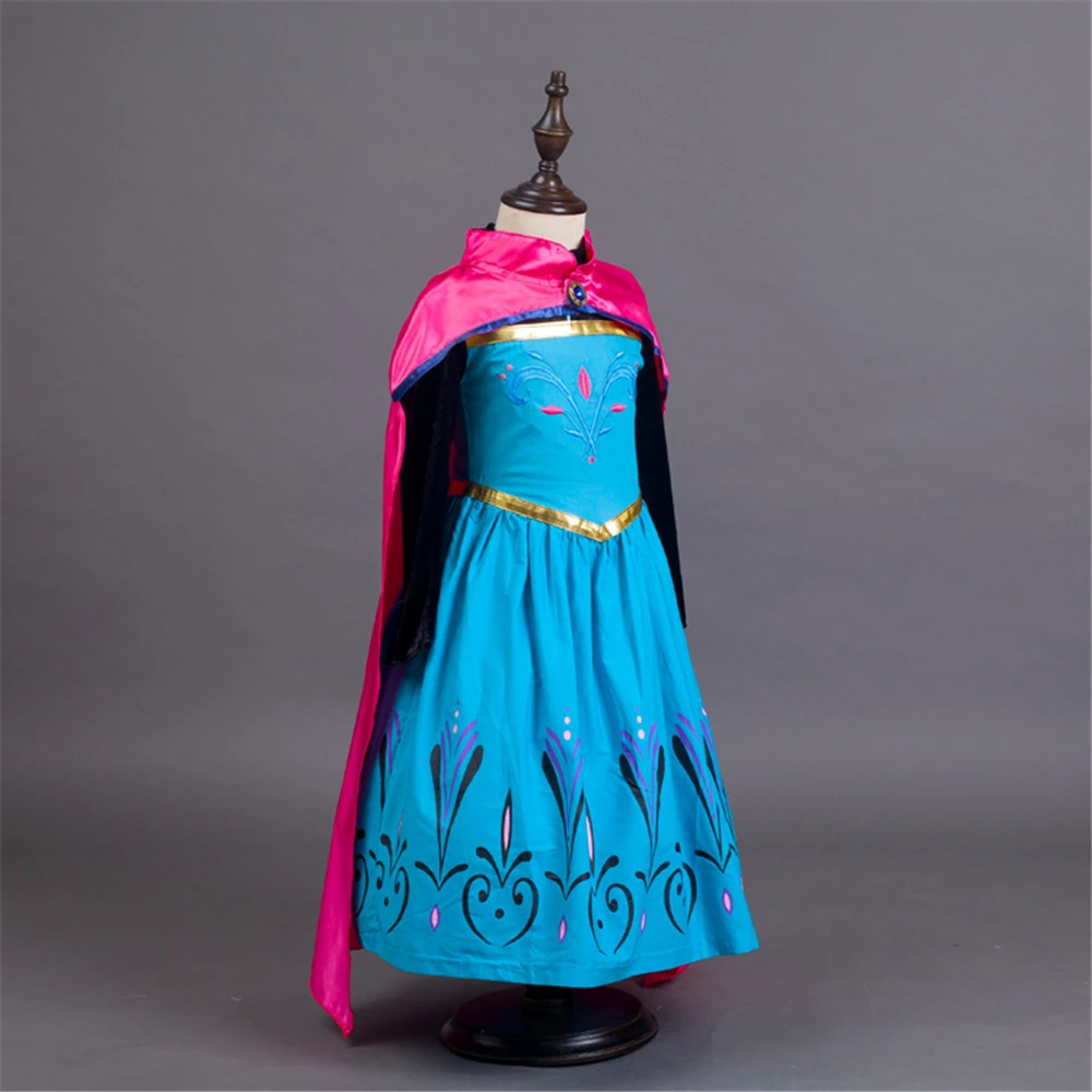 FINDPITAYA/коронация Эльзы; платье для девочек; Снежная королева; цветочная вышивка; хлопковый костюм принцессы Анны для костюмированной вечеринки с накидкой