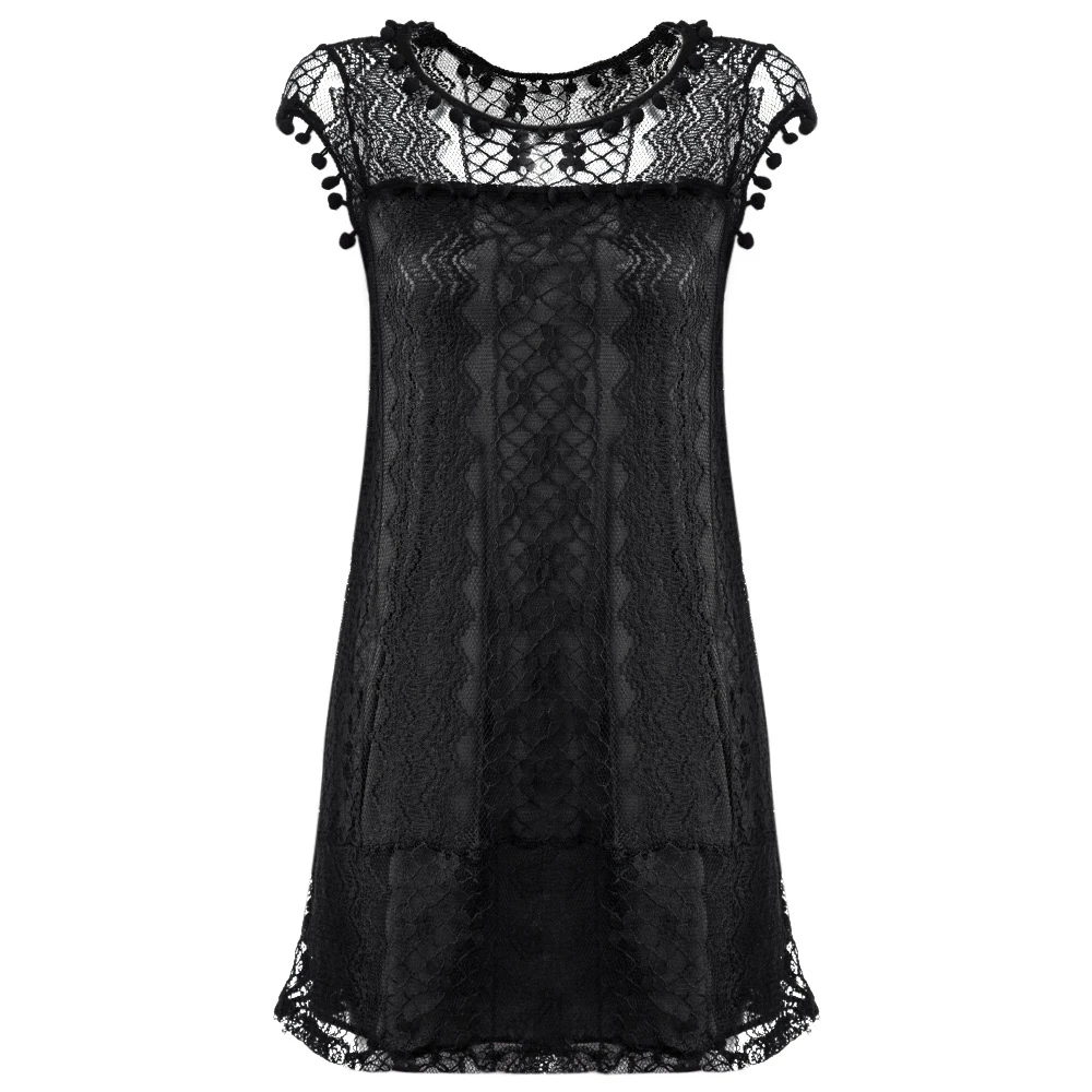 VESTLINDA Lace Dress Women O Neck Sleeveless Solid White Dress Summer 2017 Fresh Style Loose Mini Short Dress Vestidos Plus Size 9