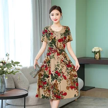 S-6XL 2019 new women style Loose clothes Comfortable Cotton Print Round Neck Short Sleeve Plus Size 6XL Beach long Dress S-6XL 2019 new women style Loose clothes Comfortable Cotton Print Round Neck Short Sleeve Plus Size 6XL Beach long Dress