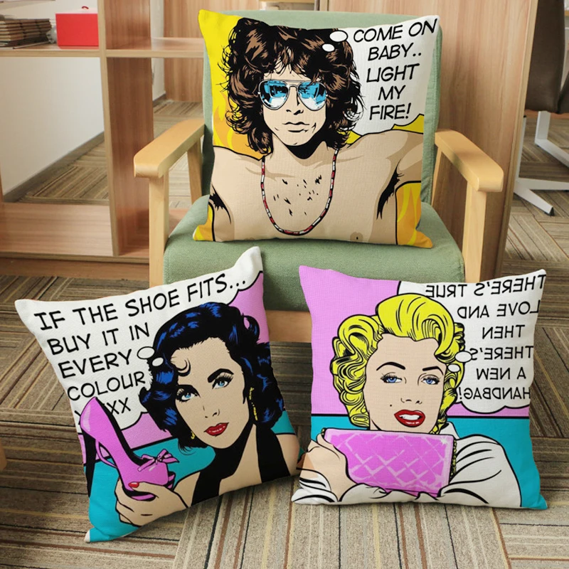 Linen Cotton Modern Pop Art Sexy Girl Zara Women Emoji Pillow Cushion Cover Office Sofa Nap Throw Pillow Case Home Decor 45*45cm
