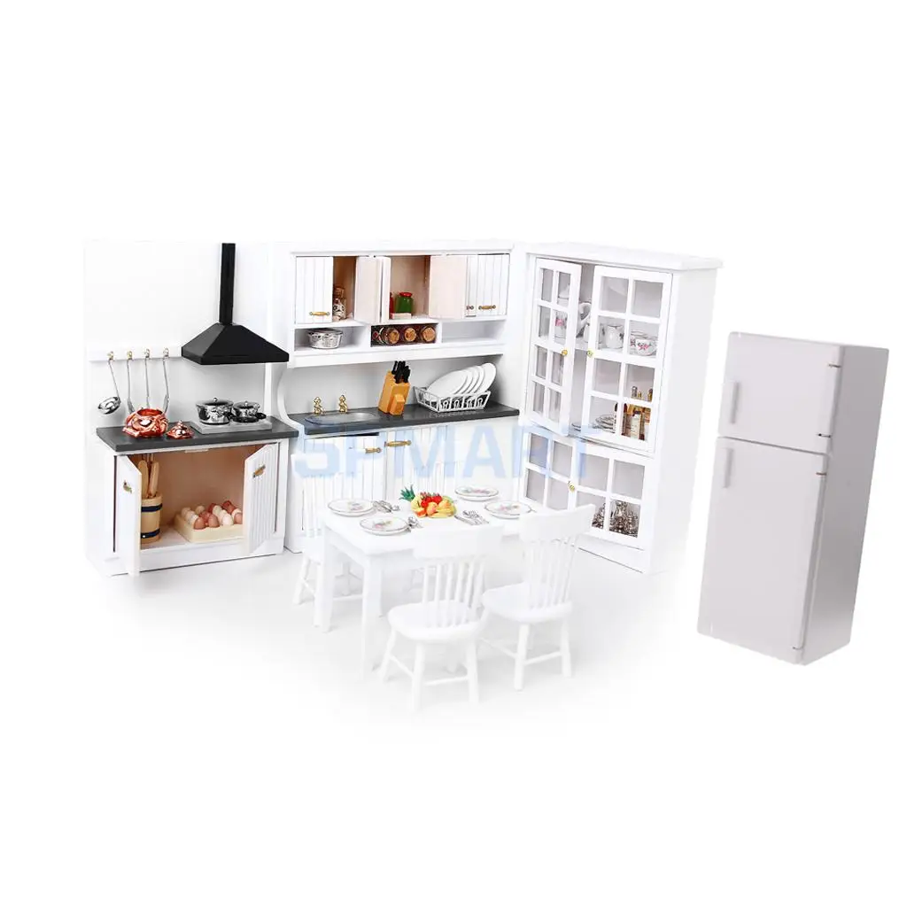 1/12 Scale Miniature White Cabinet Refrigerator for 1/12 Dolls House Room Box Kitchen Furniture Decoration Pretend Play Toys