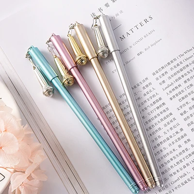 Microphone random Корейский милый Единорог гелевая ручка с подвеской Kawaii Розовая пантера канцелярские товары Рождественский лось Снеговик креативный светильник Эйфелева башня лампа - Цвет: Microphone random