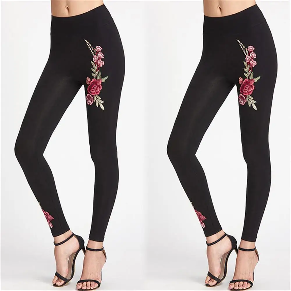 2017 Fashion Leggings Casual Women Embroidered High Waist Trousers