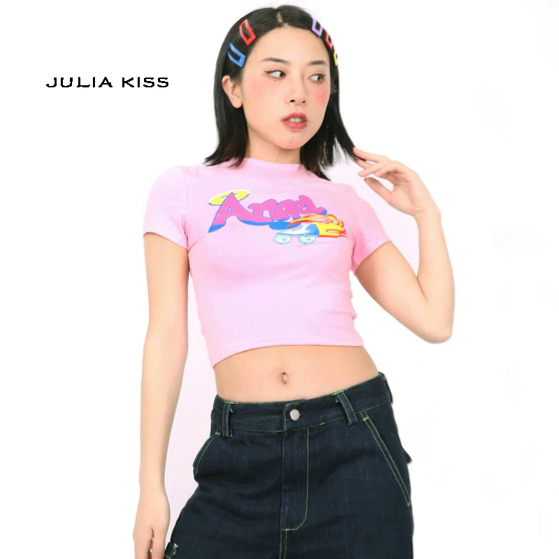 

Women Letter Print Crop Tee In Print