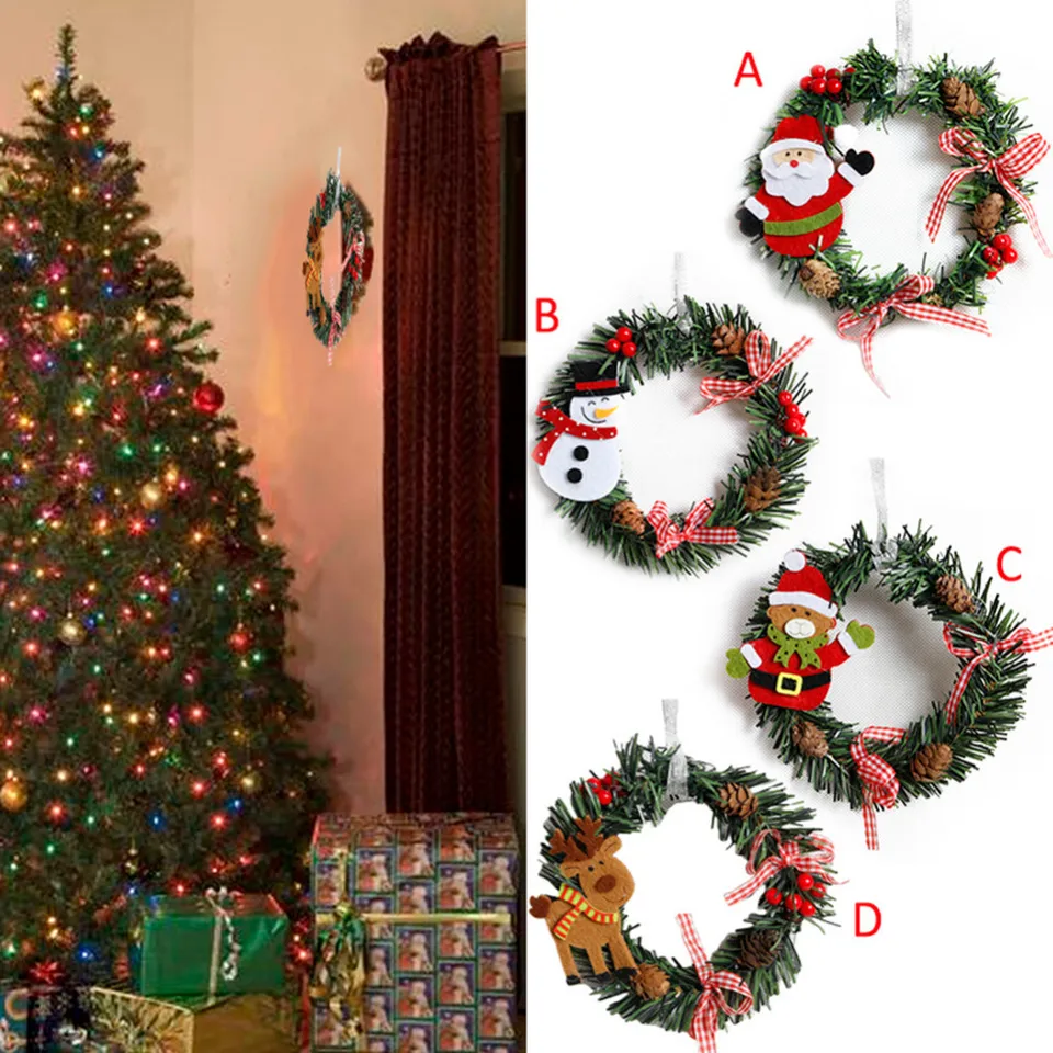 1pcs Snowman Christmas Deer Cloth Art Wreath Rattan Reed Wreath