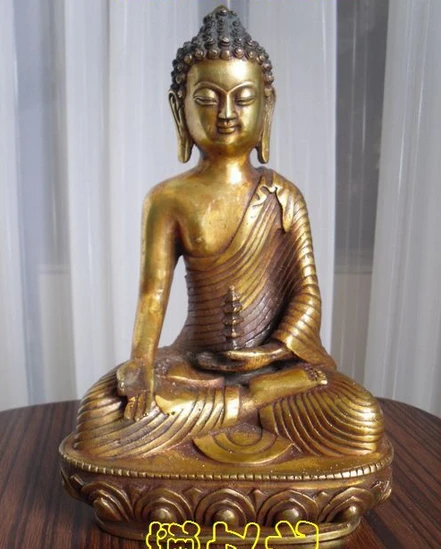 

003713 9" tall OLD imitation Tibetan Buddhist bronze amitabha buddha statue with lutos