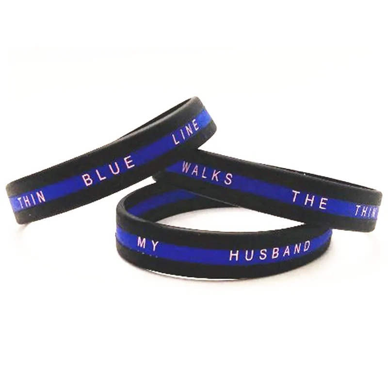 My Husband Walks Thin Blue Line Wristband_