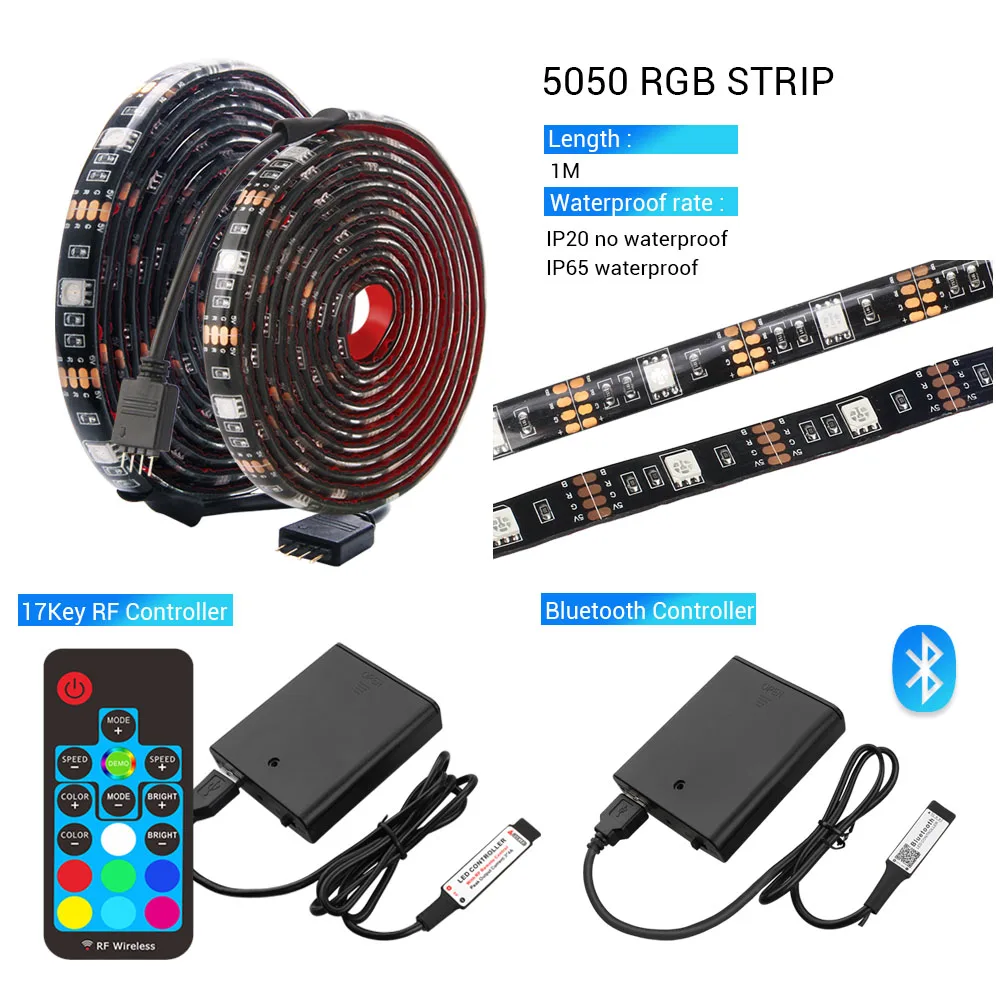 Светодиодная лента с питанием от аккумулятора 5050 RGB 1 м IP20 IP65 гибкая декоративная
