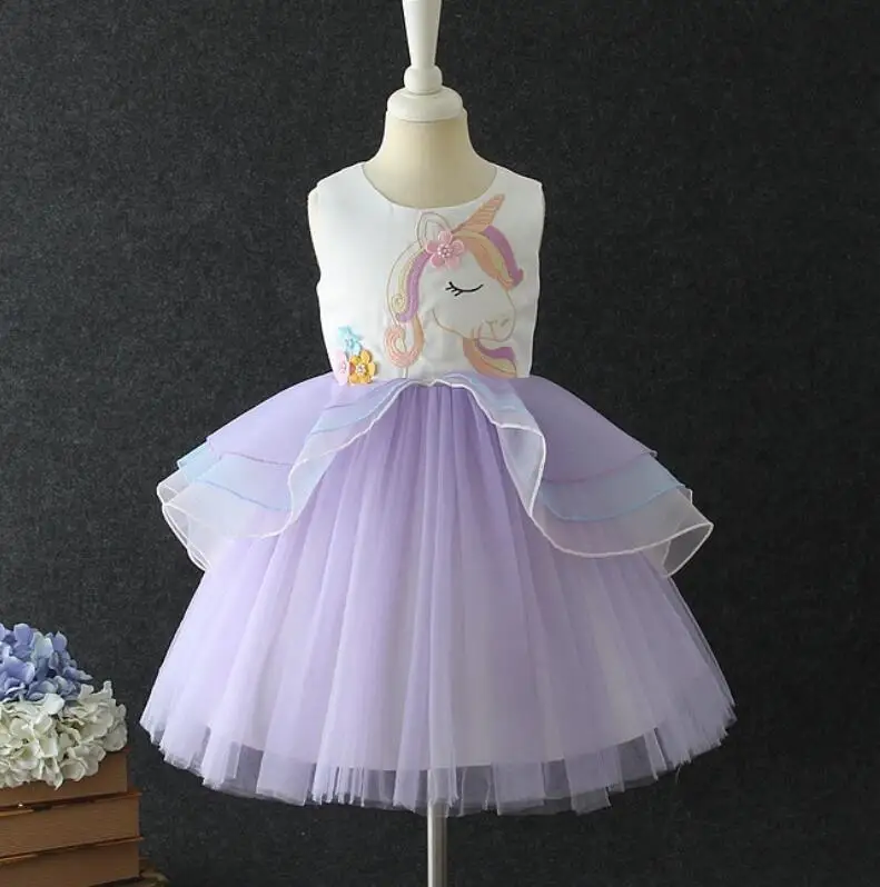 Костюмы единорогов принцессы для девочек; детское бальное платье с цветочным рисунком; платье-пачка; карнавальный костюм единорога; Vestido; Детский карнавальный костюм - Цвет: purple
