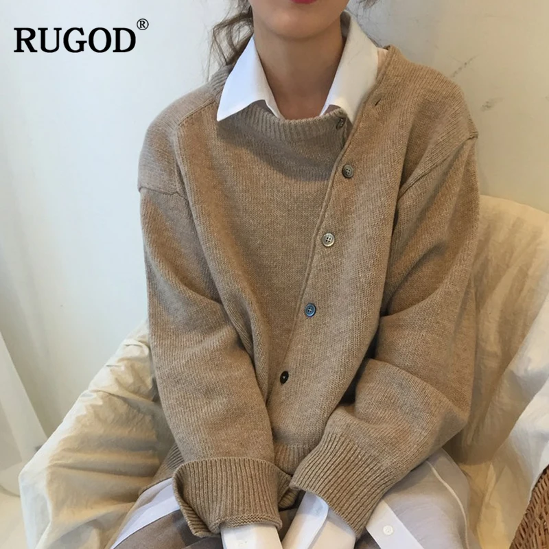 Женский двубортный кардиган RUGOD тонкий мягкий неравномерный вязаный свитер в