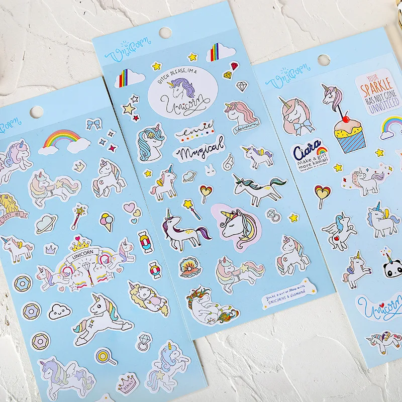 3 шт./лот Kawaii Мультфильм Единорог Декоративные Канцелярские наклейки Скрапбукинг