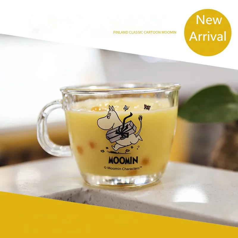 

Moomin new fashion cartoon Drinkware babies glass water drink glass cup clear glass handle 210ml glass cup safe cute mug