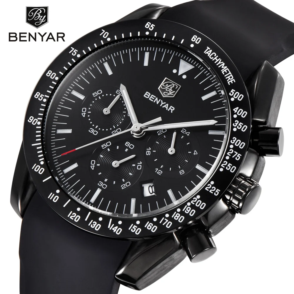 

BENYAR Mens Watches Top Luxury Chronograph Sport Mens Watches Fashion Brand Waterproof Military Watch Relogio Masculino Black