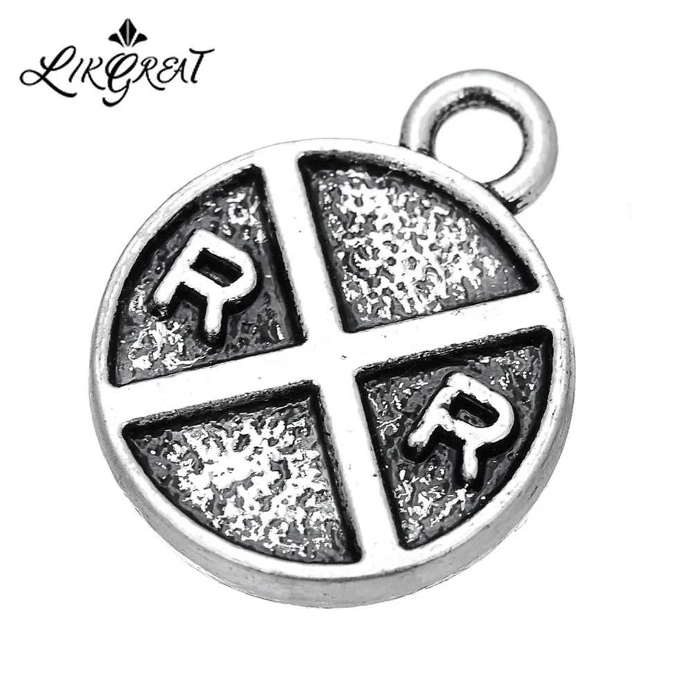 

LIKGREAT DIY Jewelry Findings Railroad Crossing Sign Charm Tibetan Silver Plated Round Charm Pendnat for Necklace Making