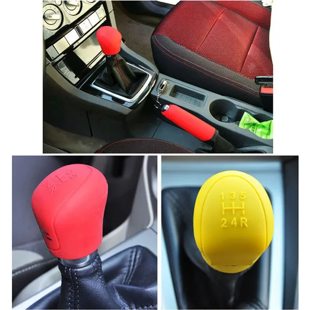 2Pcs Universal Manual Car Silicone Gear Head Shift Knob Cover Gear Shift  Collars Handbrake Grip Car