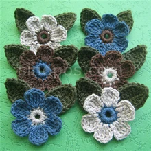 Flor de ganchillo 3D Chic antiguo, edredón con motivo de hojas adornos para libro de recortes DIY aplique de tela decoración floral broche ramillete