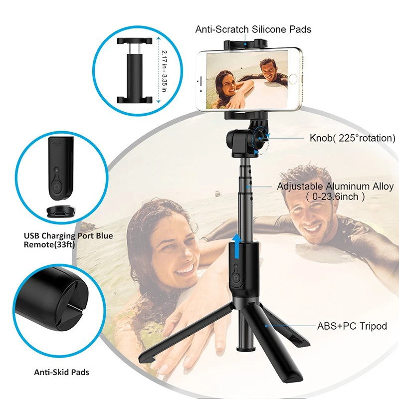 Wireless Bluetooth Selfie Stick Smartphone with Tripod Plastic For iPhone X XS 8 Plus Foldable Handheld Monopod Shutter Remote