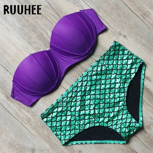 Cheap RUUHEE 2018 Bikini Swimwear Women Swimsuit Mermaid Bikini Set Push Up Bathing Suit Female Underwire Beachwear With Pad Biquini