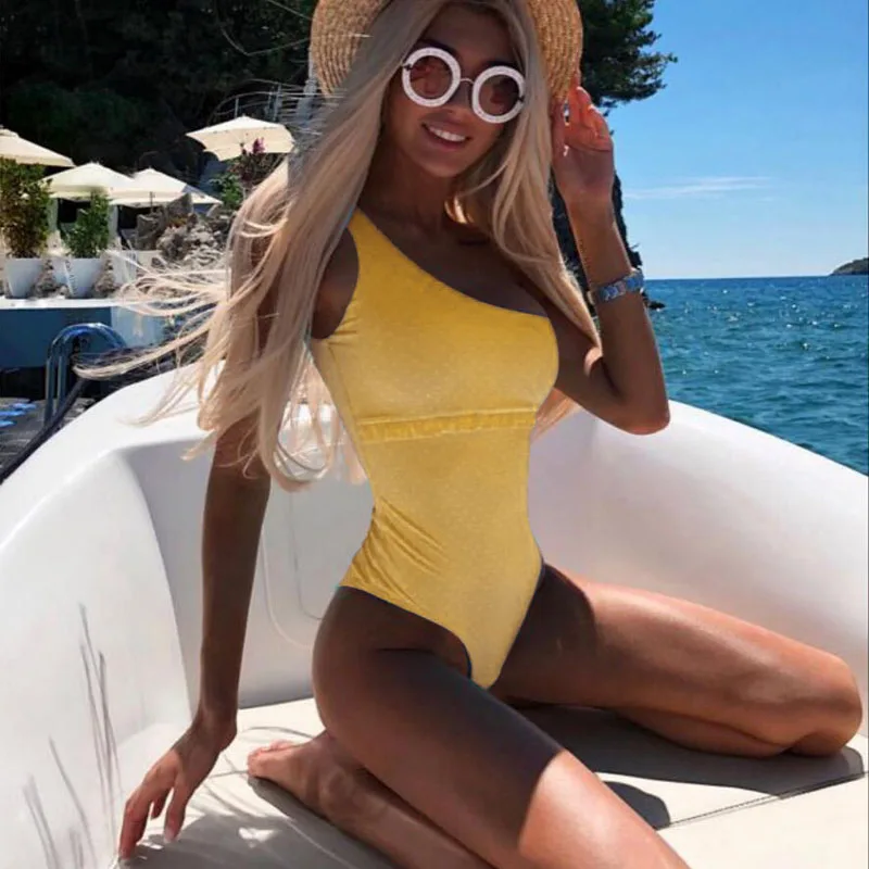 

One Piece Swimsuit Women 2019 Sexy Summer Beachwear Dot One Shoulder Swimwear Bathing Suits Bodysuit Monokini Swimsuit 3735
