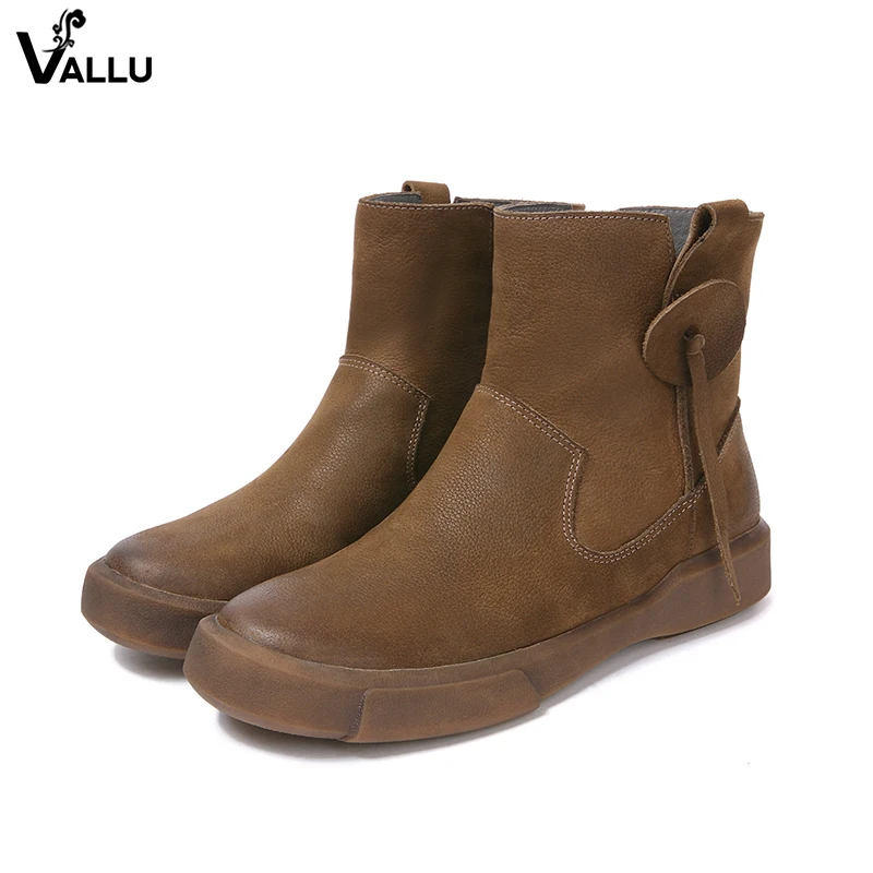 Natürliche Plüsch Handgemachte Schwarzes Kurze Winter Booties khaki Ankle Dame Schuhe Zip Stiefel Leder Flache Weibliche Frau Komfortable Kappe Runde PAt6SAqpxw